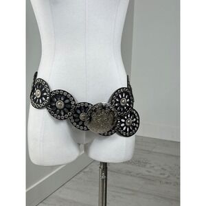 Y2K Statement Belt Black Silver Faux Leather Boho Western Festival Adjustable